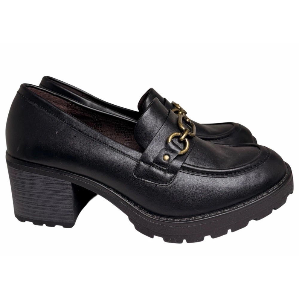 White Mountain Booster Chain Lug Sole Heeled Loafers Black Women's 8.5 - Picture 9 of 11